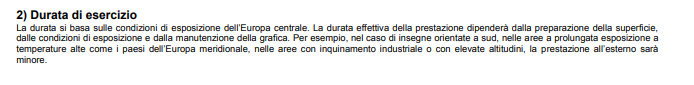 Estratto garanzia di durata sul vinile monomerico da scheda prodotto avery mpi